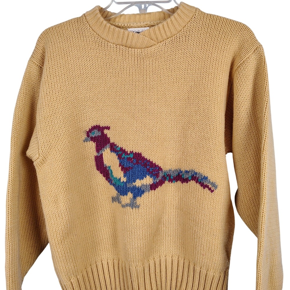 Country Suburbans Womens L Pheasant Knit Sweater tan Vintage Cabin Core